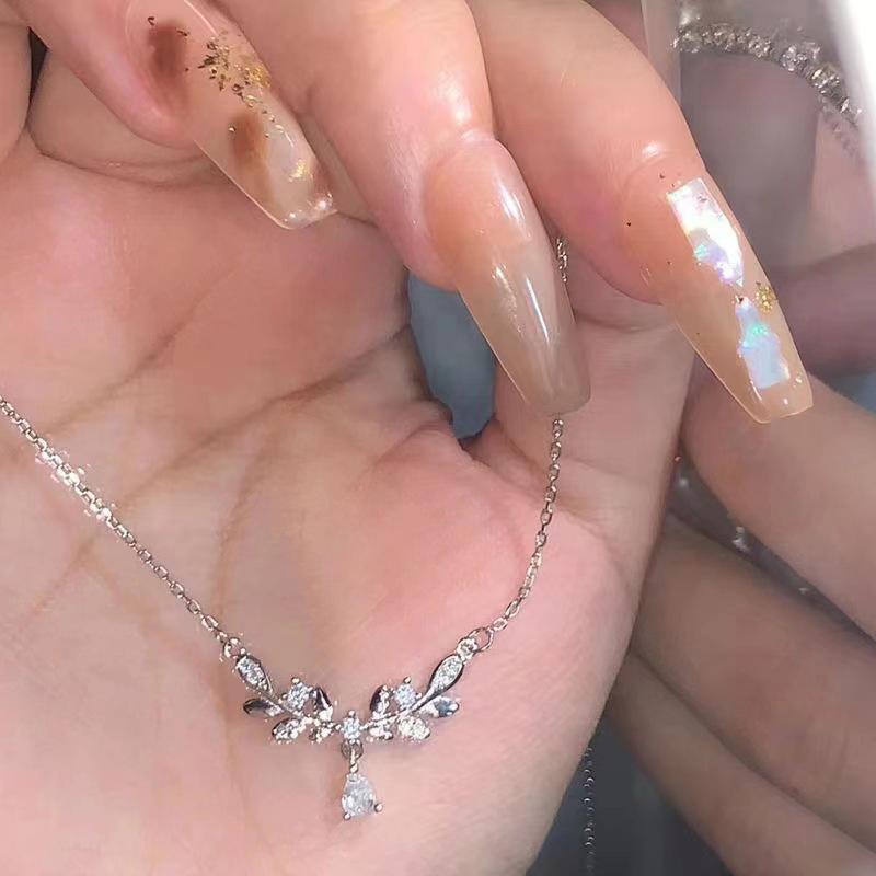 Легкая роскошная подвеска в виде листа и капли воды, ожерелье с ключичной цепочкой, серебряная цепочка с цирконием для девушки в подарок