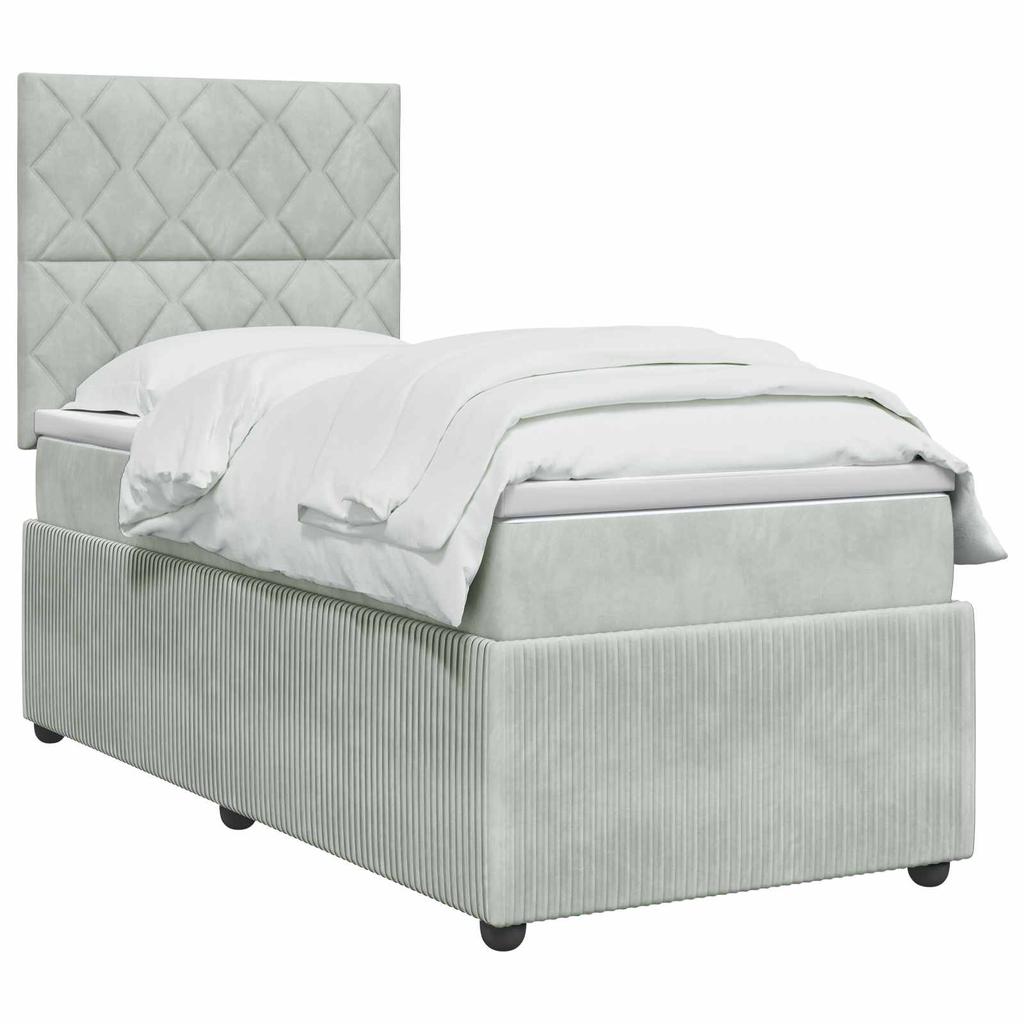 LED Upholstered Bed with Mattress Light Gray 90 x 190 cm Velvet