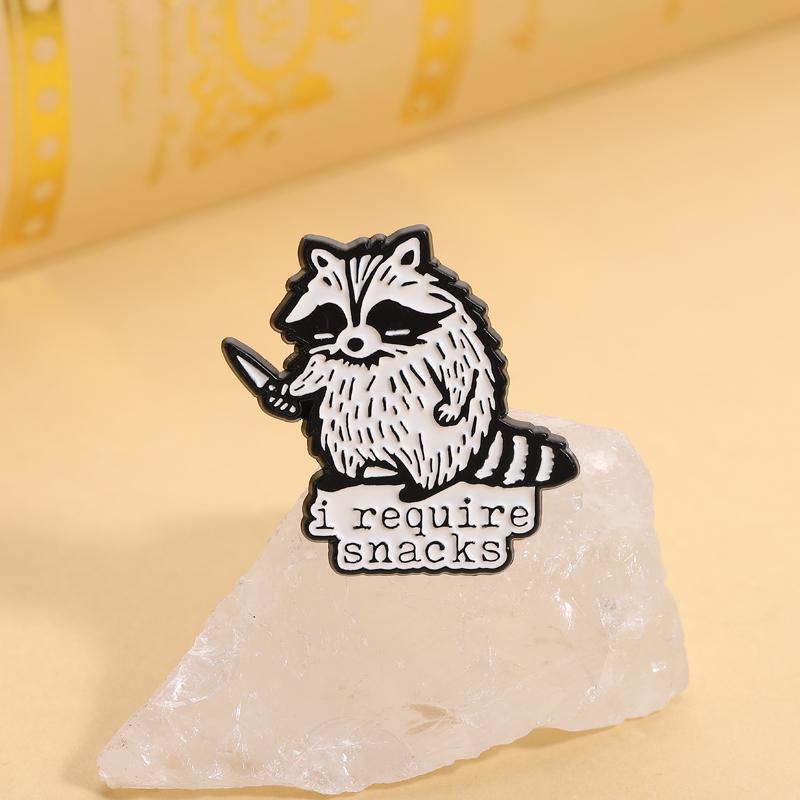 I Require Snacks Enamel Pins Cartoon Trash Panda Raccoon Brooches Lapel Badges Funny Animal Jewelry Gift for Kids Friends