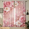 2pcs Pink Floral Design with Glitter Pattern Printed Curtain Set Rod Pocket Light Filtering Drapes for Living Room Study Room Home Decor