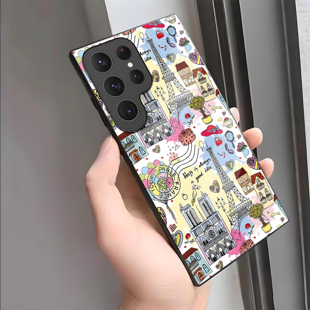 Хит продаж Чехол из стекла для Samsung S20ultra с Эйфелевой башней S24fe защитный чехол A55 жесткий чехол женский