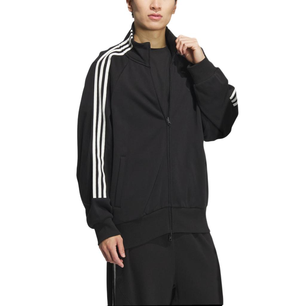 adidas Трикотажный спортивный топ с 3 полосками, ретро-спортивный воротник-стойка, повседневная куртка с полосками по бокам, куртка унисекс, черная JI6649