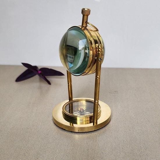 12.7 Cm Maritime Shinny Brass Dome Lens Table Desk Clock with Compass Christmas Gift Décor Halloween Décor Brass Mechanical Desk Clock