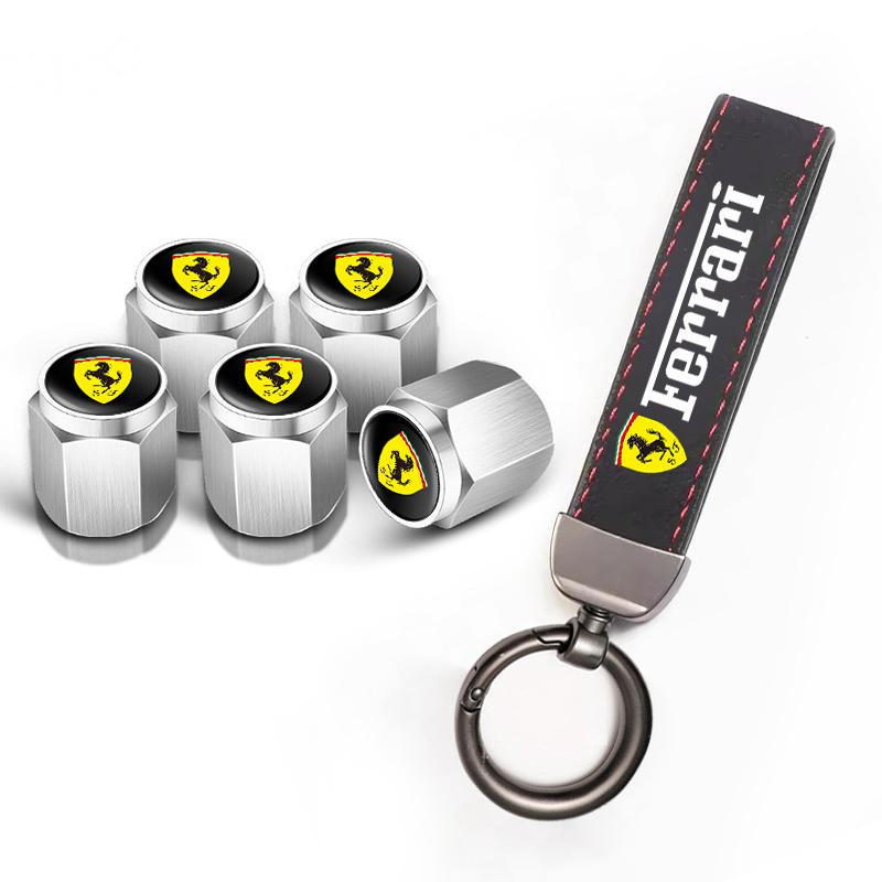 Car Tire Wheel Valve Caps Cover Suede Car Key Chain Ring Keychain for Ferrari Roma 488 Portofino F8 Roma Spider SF90 Tributo JB0