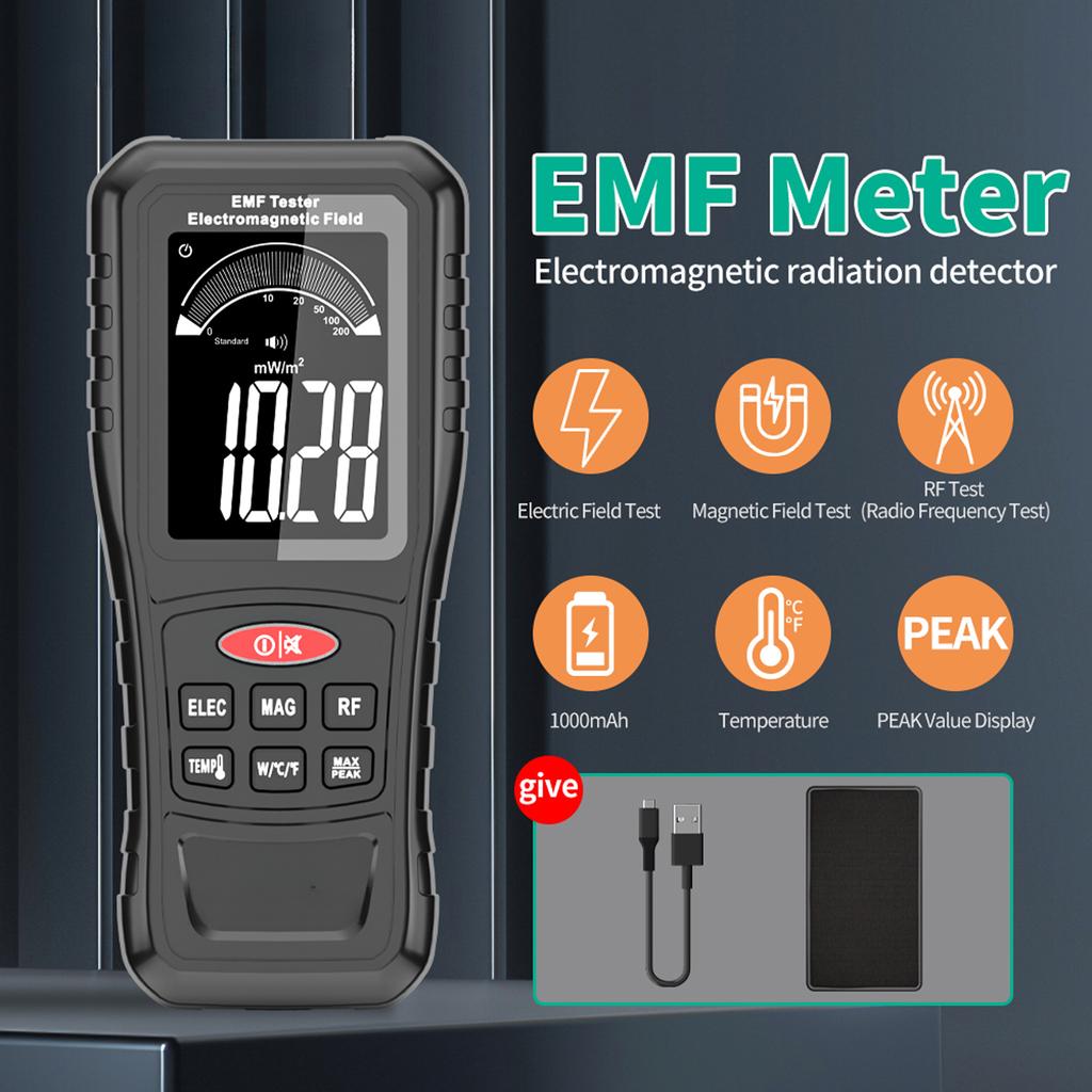 Rechargeable EMF Meter 4  in  1 Electroic Field Radiation Tester EMF Detector black