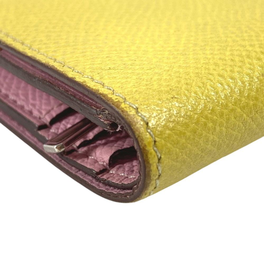 HERMES Bicolor Bearn Compact Verso H Logo Folded wallet Epsom Yellow x pink