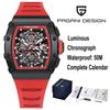 PAGANI DESING Men's Quartz Watches Skeleton Dial 100M Waterproof Sport Rectangle Sapphire glass Watch for Men