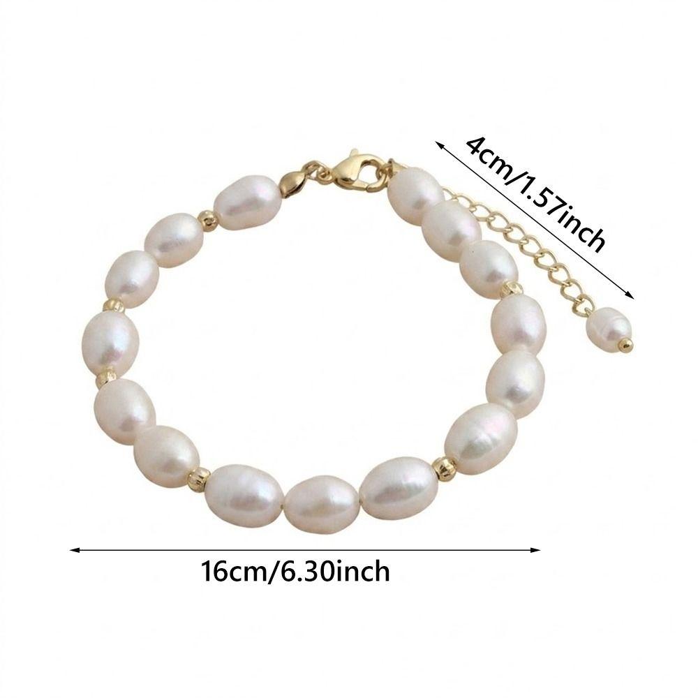 Small Rice Pearls Rice Pearl Strand Bracelets Adjustable Chain Beaded Strand Bracelets Women