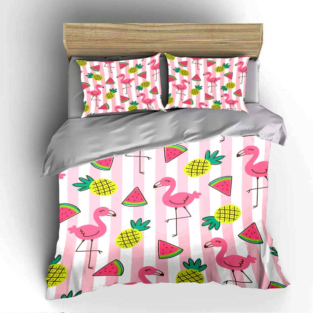 Flamingo Pineapple Watermelon Pattern Bedding Duvet Cover Set Duvet Cover Pillowcases (1*Duvet Cover 2*Pillowcases, without duvet insert)