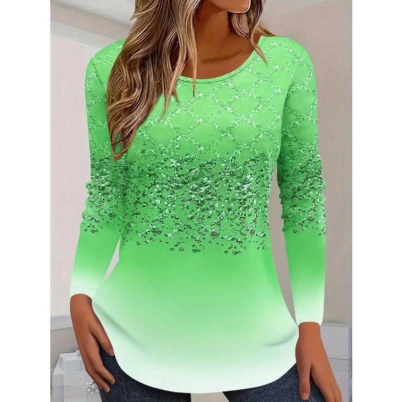 Women's T-shirt 3D Elegant Gradient Print Fashion Long Sleeve Round Neck Regular Top Holiday Weekend Spring and Autumn