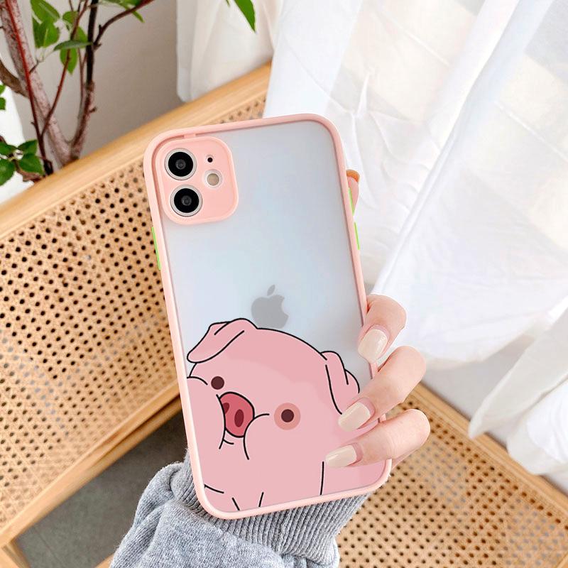 Бампер Чехол для Телефона Для iPhone 16 12 11 14 13 15 Pro Max 16 7 8 Plus SE2020 X XR XS Милый Мультяшный Свинья Защита Камеры Задняя Крышка