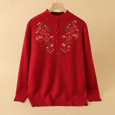 Свитер Осень и Зима Женская Мода Вышитый Свитер Пуловер Женская Одежда Плюс Бархат Теплый Топ 60-летний Китайский Стиль Осенняя Одежда