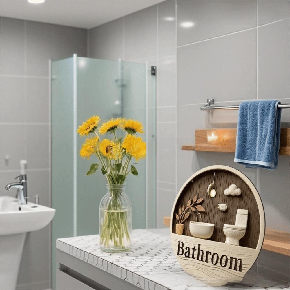 Ornament Bathroom Sign Plate 2D Flat Circle Decorative Plaque  Group Living Area