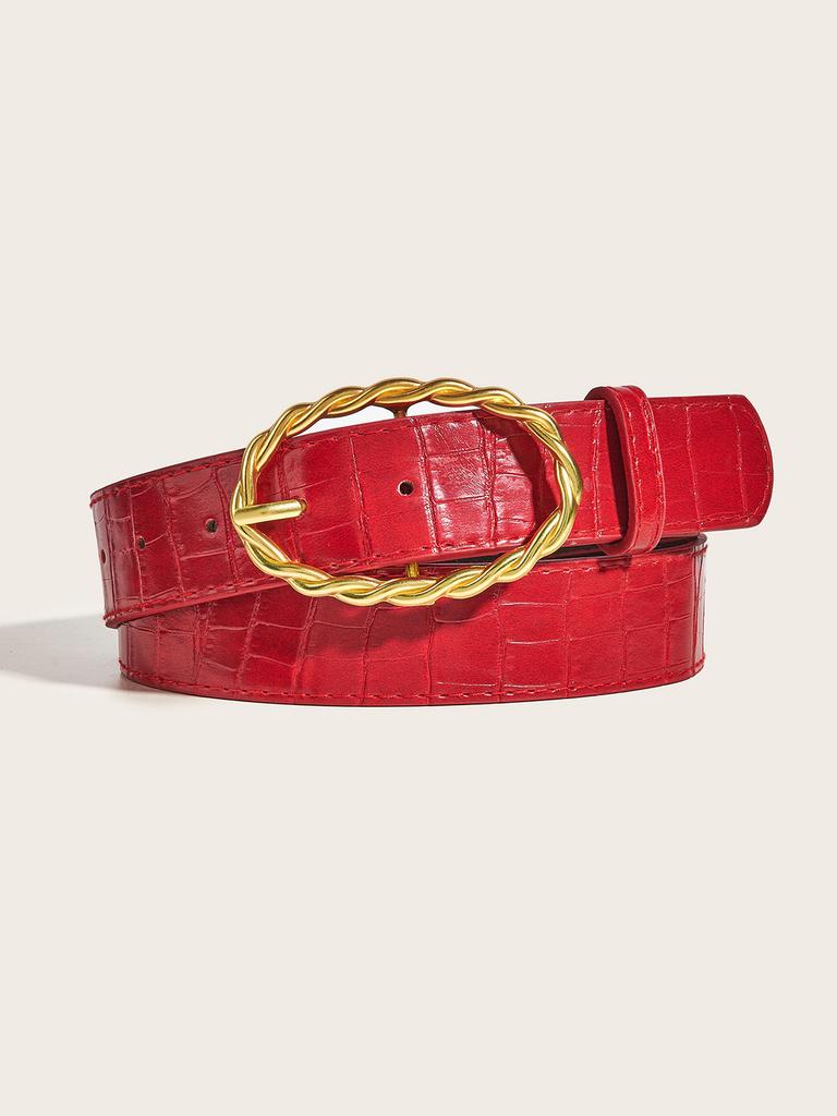 Grain Stone Womens Pu Leather Belt With Twists Oval Metal Buckle Everyday For