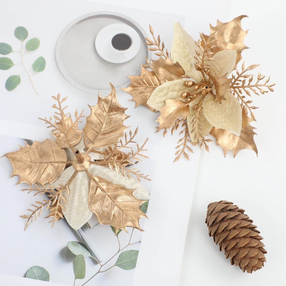 12 шт. Искусственный рождественский цветок с пайетками, блестящий 3D-симулятор цветка пуансеттии, рождественские подарки