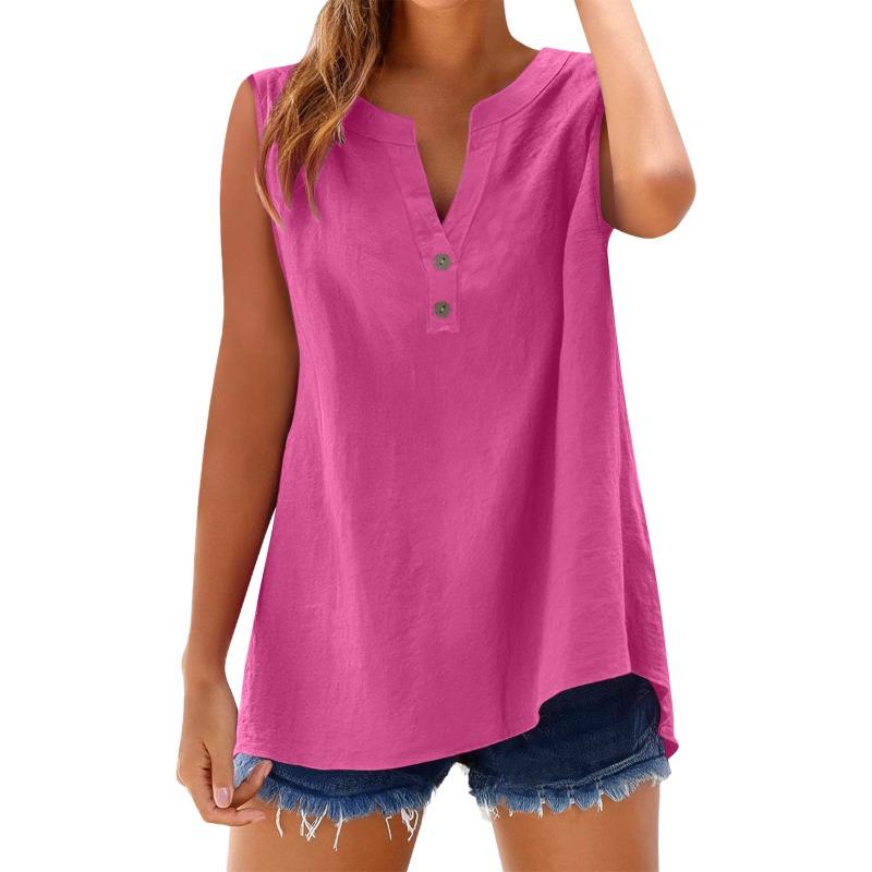 Женская рубашка Летняя мода Повседневная на пуговицах Свободная Без рукавов Бамбуковый хлопок Топ Женская одежда