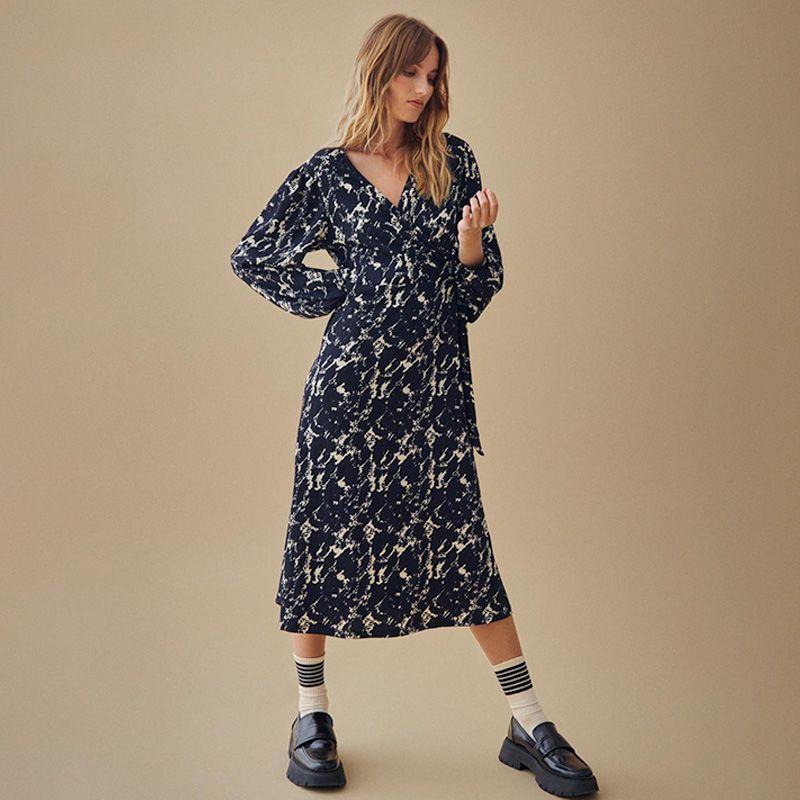 VILA Women's Blue Printed Wrap Long Dress