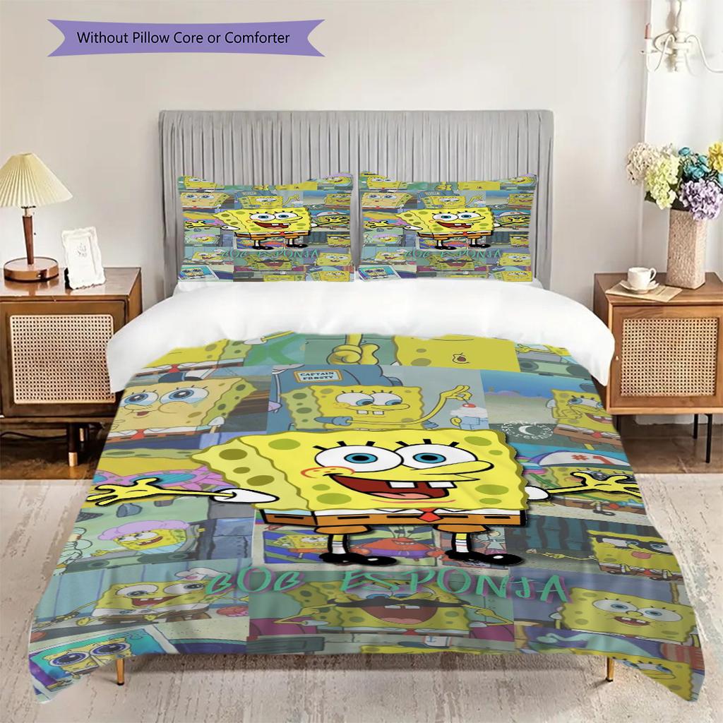 Spongebob Squarepants Faces Wallpaper Threepiece Set 1 Duvet Cover 2 Pillowcase Without Core Bedding Set Christmas Birthday Gift