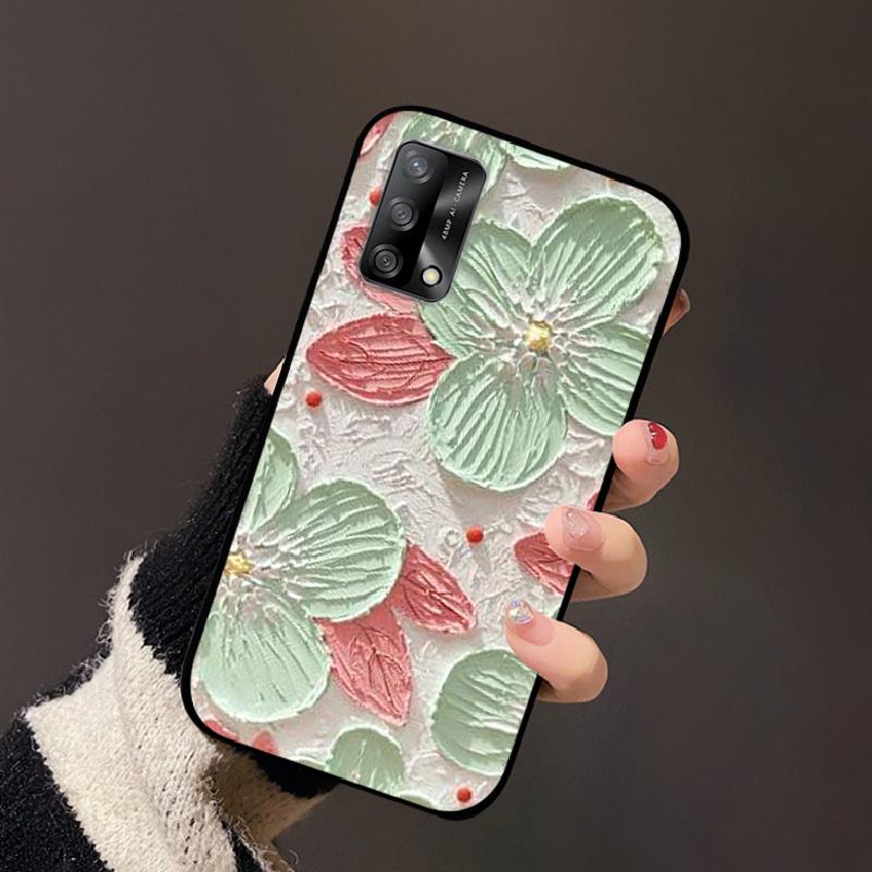 Для OPPO A74 4G Oppo F19 Чехол Роскошный Цветок Черный Мягкий Силиконовый Чехол для Телефона Для OPPO A74 4G Задняя Крышка F19 Coque Мультяшный Бампер