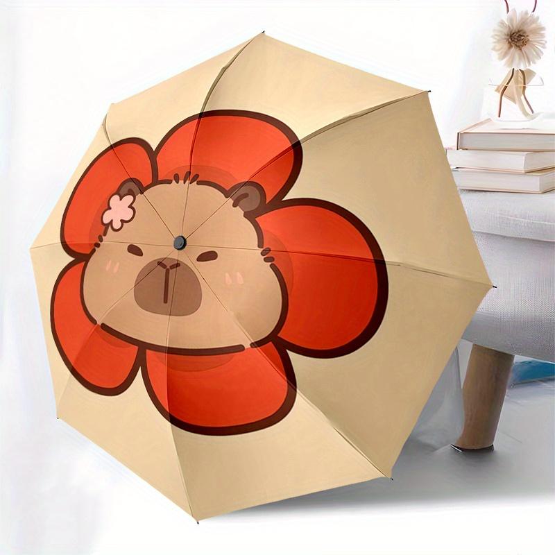Capybara Automatic Folding Umbrella Simple 8 Rib Design, Bright Cartoon Pattern, Durable Iron Frame, Suitable For Travel, Outdoor, Beach C