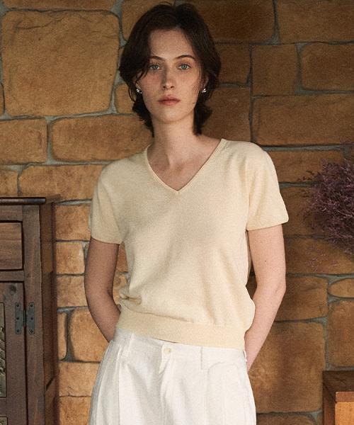 ANGELO BIANCO Pure V-Neck Paper Knit_Beige