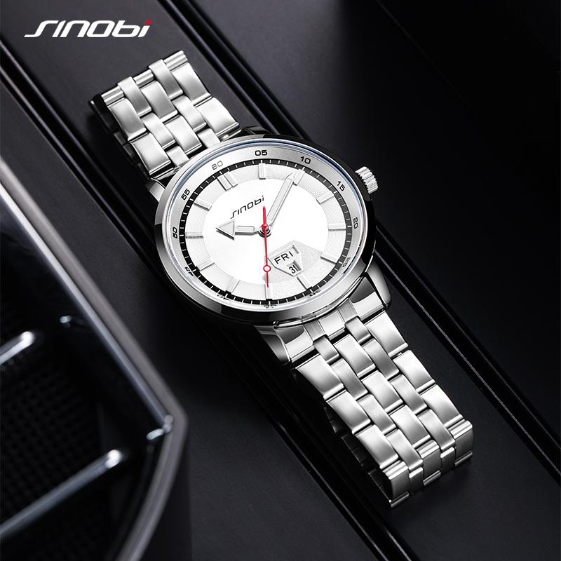 SINOBI Top Brand Men's Quartz Watches Fashion Design Man's Wristwatches Calendar Weekly Display Top Luxury Gifts Clock Stainless