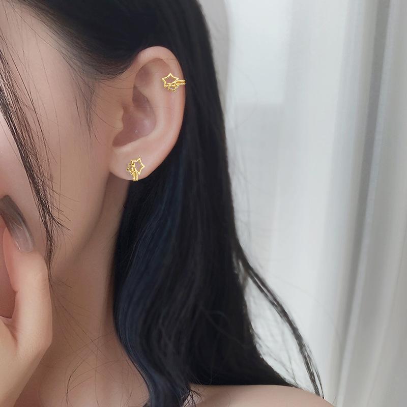 Звездные клипсы для ушей, без пирсинга ушей, индивидуальный креативный полый дизайн, стильные и милые клипсы для ушей, простые линии, серьги-звезды