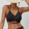 Women Tie Back Halter Triangle Bikini Top Sexy Hollow Out Handemade Pure Hand-Woven Shell Bikini Top Swimsuit Biquini