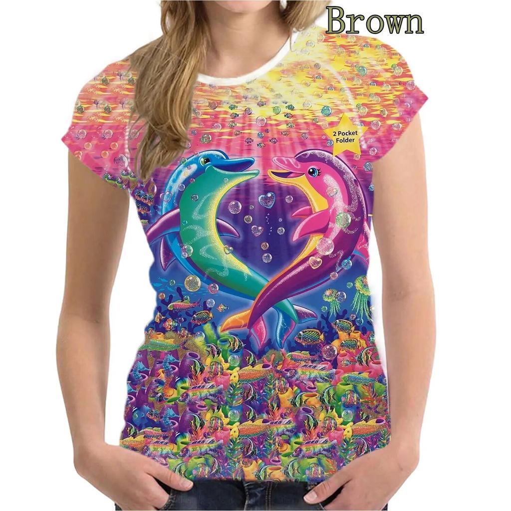 Новые женские модные летние повседневные футболки с короткими рукавами и круглым вырезом с 3d принтом, женские рубашки с дельфинами
