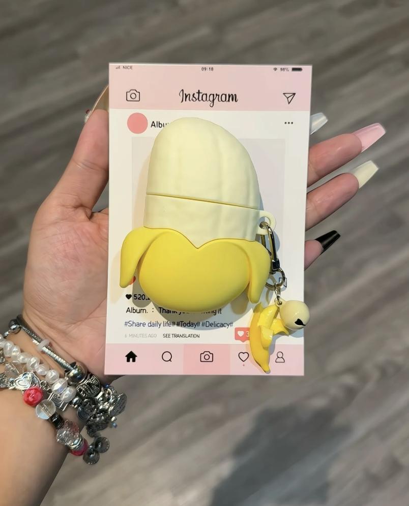 Забавный чехол-банан для AirPods с брелоком, Милый силиконовый чехол для AirPods Pro 1&2 и AirPods 3&4, Забавный подарок с подвесным ремешком