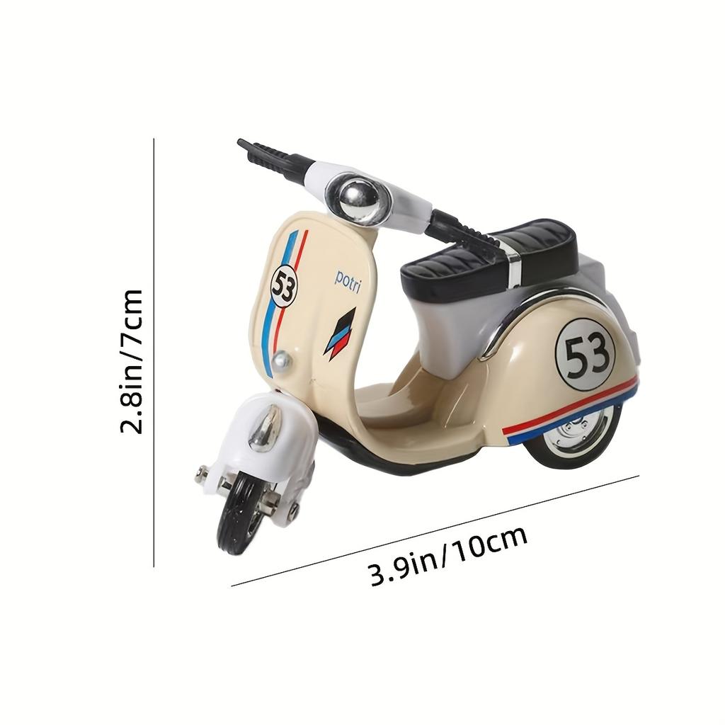 Винтажное пластиковое настольное украшение в форме скутера - Ретро стиль, красно-синие полосы, батарейки не требуются, идеально для дома, офиса, для использования в помещении/на улице