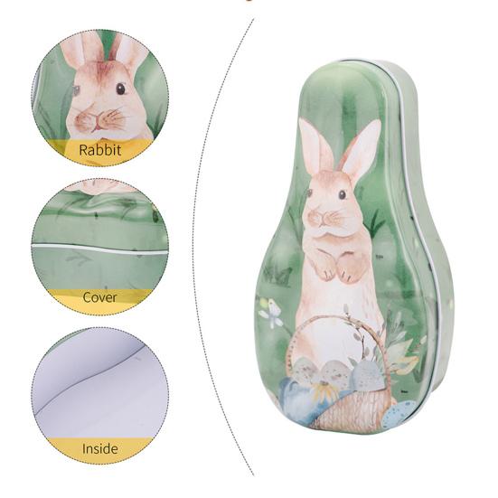 Easter Tinplate Candy Box Bunny Pattern Cookie Biscuit Storage Tin Metal Empty Chocolate Treat Packaging Container Easter Gift Box with Lid for