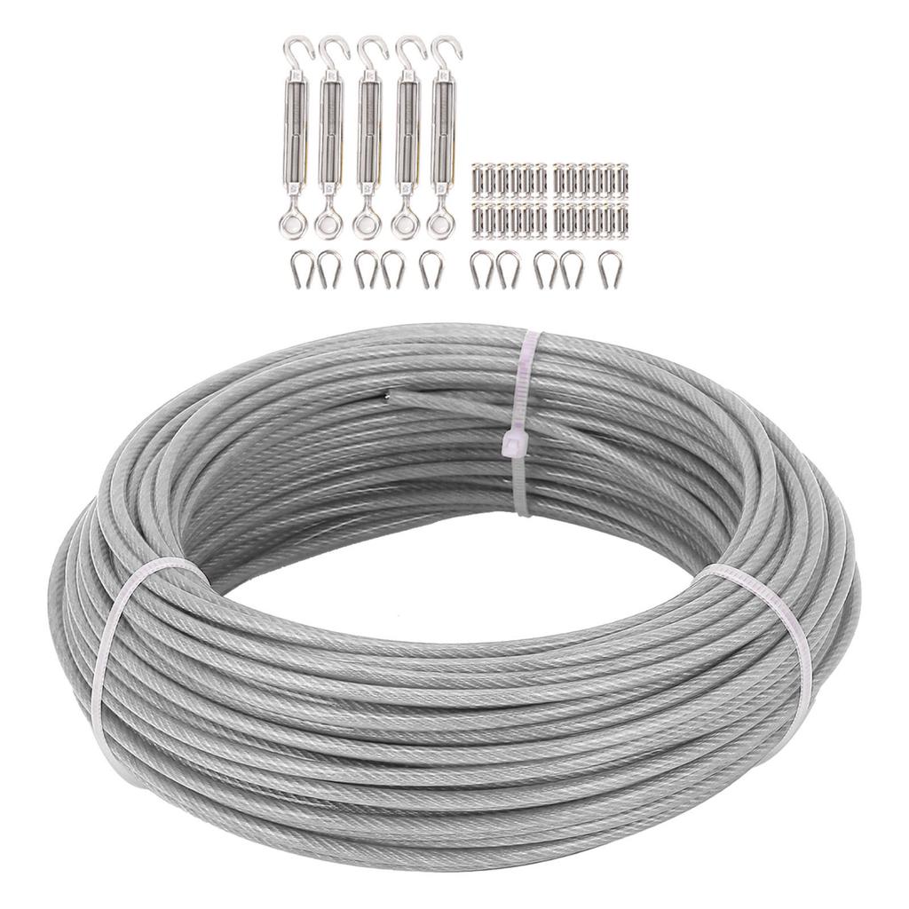 Комплект троса 1/8 дюйма, трос из нержавеющей стали 304, 100 футов, крюк и проушина, винтовые стяжки, коуши