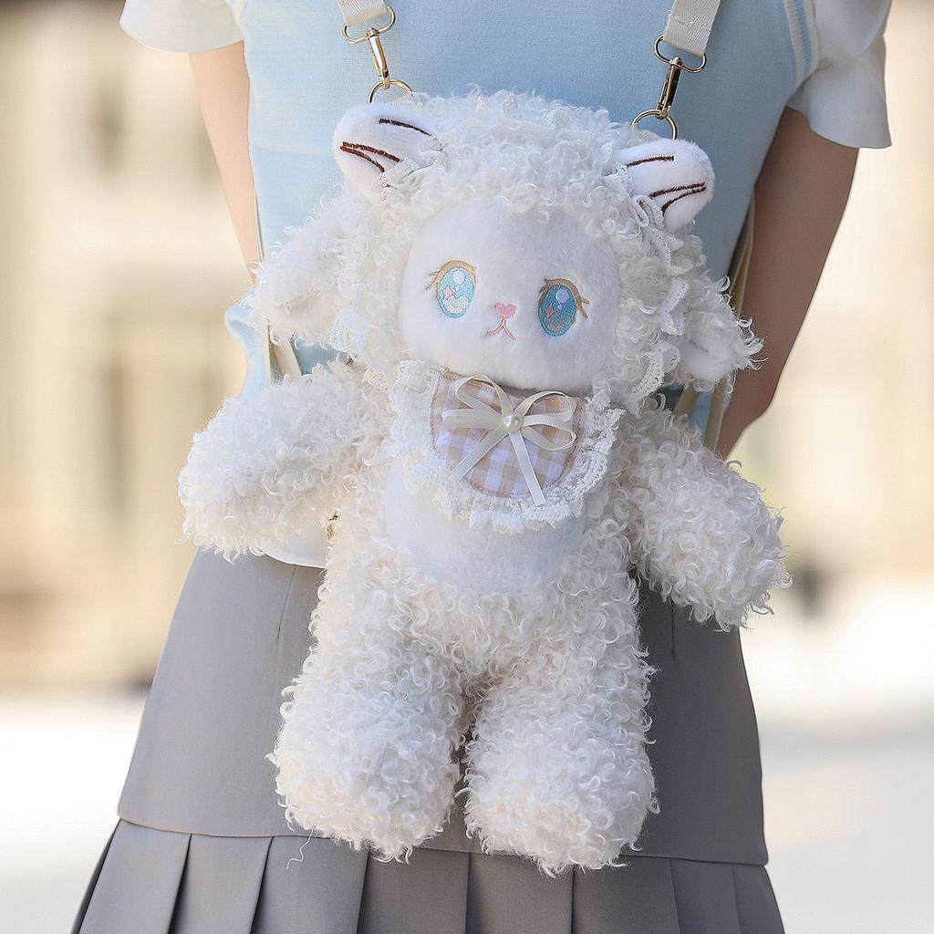 Lolita Cute Little Sheep Plush Backpack Women Sweet Cute Crossbody Bag Ladies Large Capacity Travel Soft Kawaii Mochilas Mujer