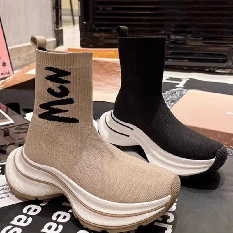 Женские ботинки 2024 года, осень, короткие, с буквенным принтом, увеличивающие высоту, дышащие, противоскользящие, удобные, повседневные, кроссовки для бега, спортивная обувь