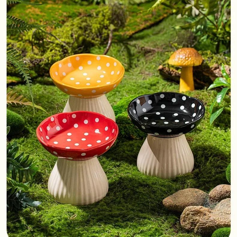 Mushroom Bowl Pet Cat Feeding Bowl Resin Home Decoration Outdoor Statues Crafts Ornaments Cat Water Feeding Neck Protection Bowl