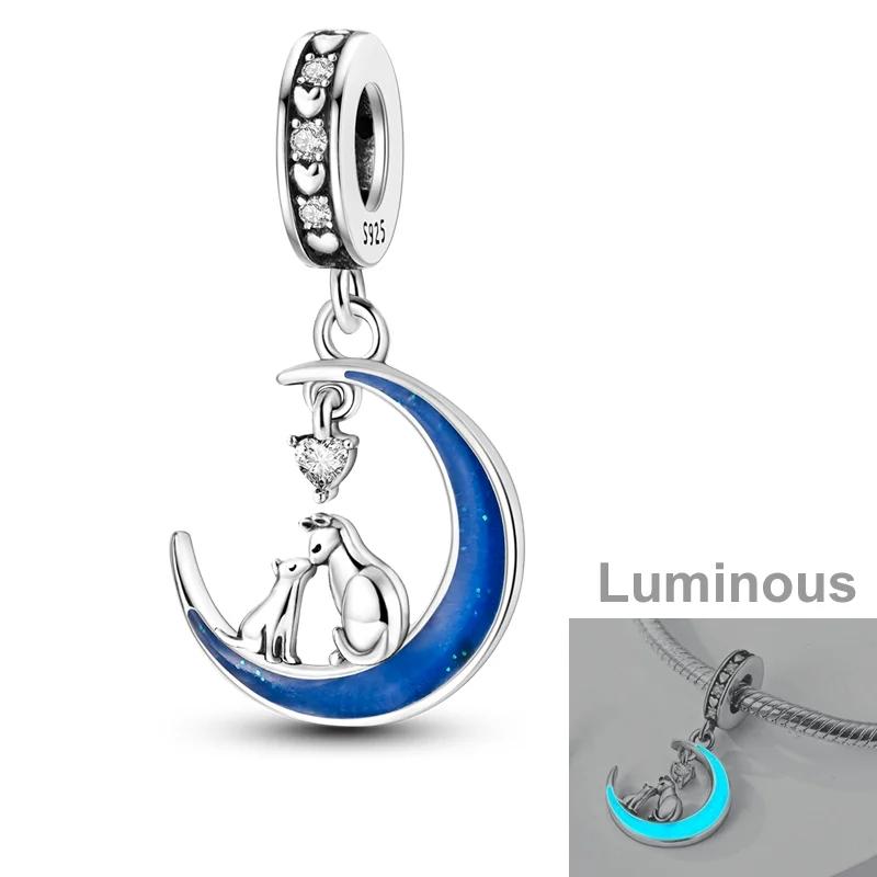 Fit Original Bracelet Copper Moon Series Charms Beads Inlaid Zirconium Luna Cat Dangle Pendants Diy Jewelry