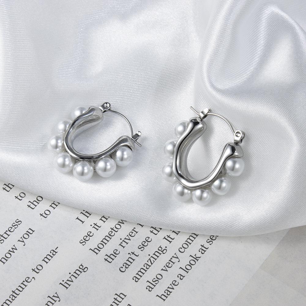 Серьги из нержавеющей стали с жемчугом Niche Design Light Luxury 18 Gold Womens Trend Titanium Steel Earrings