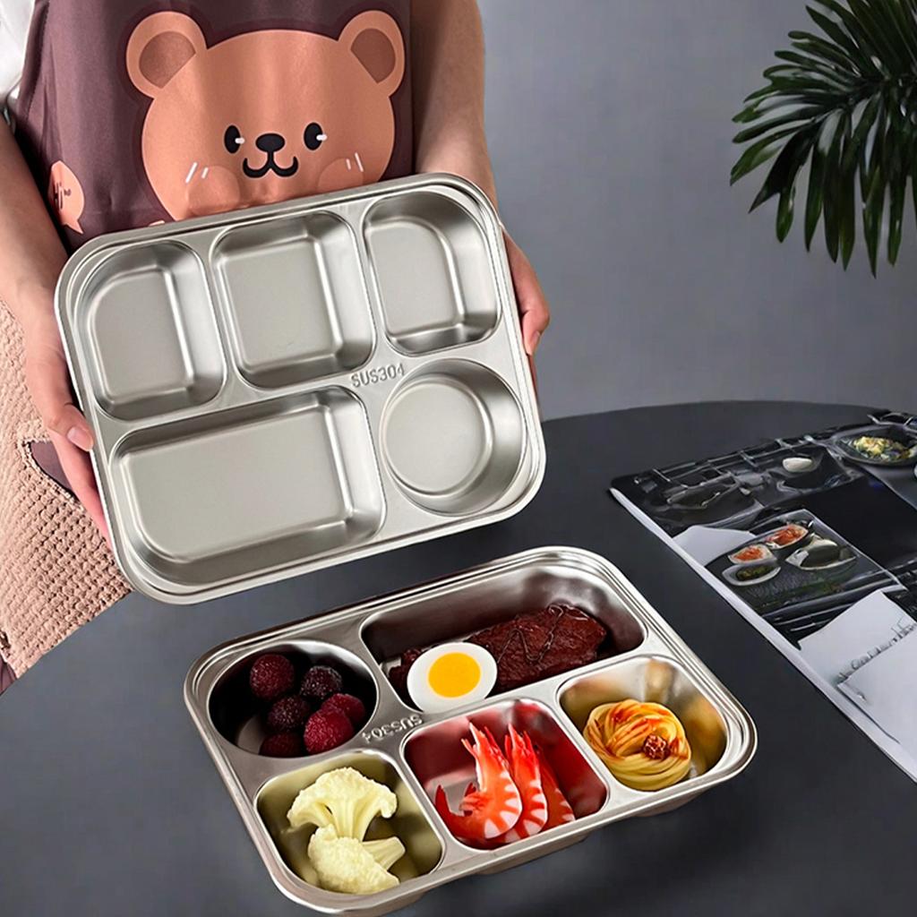 Ланч-бокс из нержавеющей стали 304 с отделениями, студенческие разделенные контейнеры для еды с милой крышкой, столовая посуда