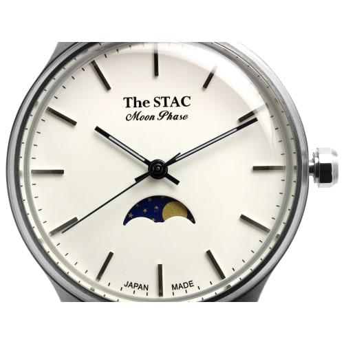 The STAC Japanese-made Wristwatch, 36mm, Antique Retro Design, Moon Phase, Bar Pattern with White and Black Accents, ST-MF001, for Men and Women, Unis