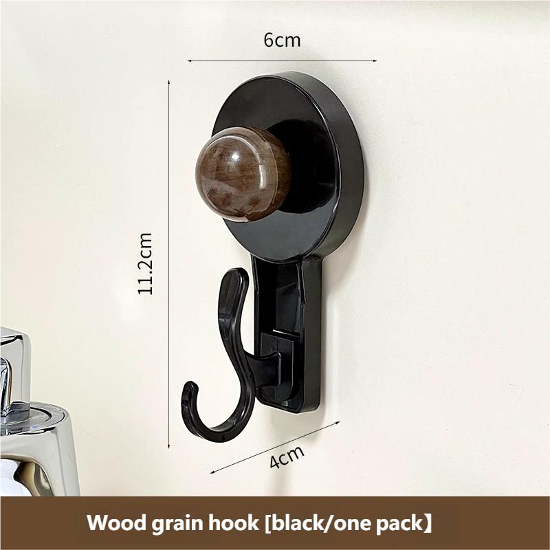 Solid Black Wood Grain Suction Hook No Residue for Wall and Door Organization