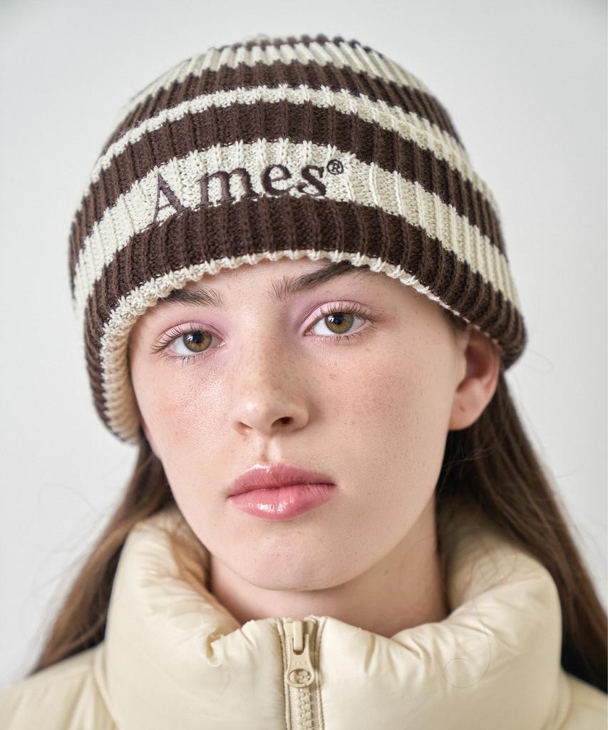 AMES-WORLDWIDE Коричневая вязаная шапка в полоску