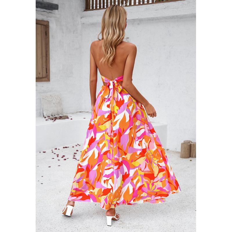 Floral Printed Sling Long Dresses Women Fashion Print Beach Maxi Summer Dress