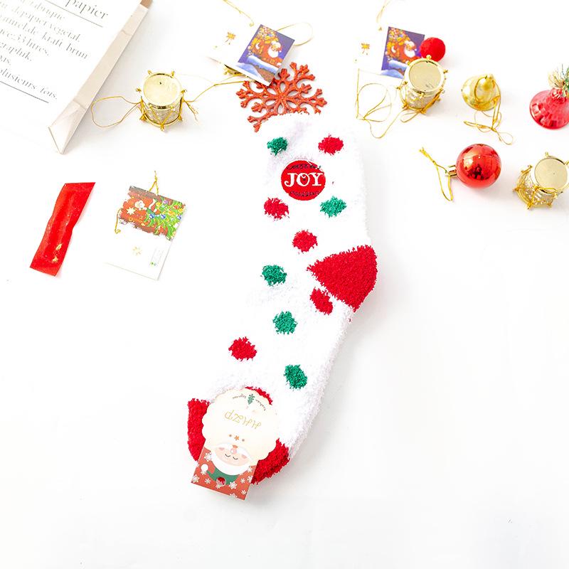 Уютные рождественские носки из кораллового флиса - Полосатые и в горошек, Японский/Корейский стиль, На велюровой подкладке, Утепленные для зимней домашней носки