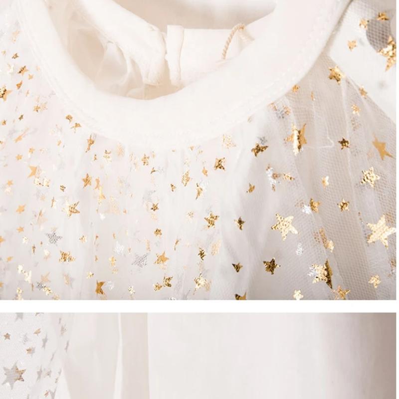 Summer Dress 2023 Shiny Star Pattern Girls Yarn Cotton Lined Princess Dress Christmas O-Neck Kids Long Sleeve Dresses
