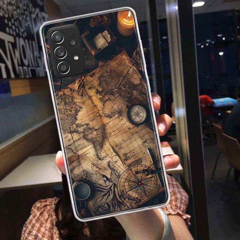 Чехол для телефона 'Компас Карта Путешествие' для Samsung A54 A57 A37 A17 A14 A15 A12 A24 A34 A55 A35 A25 A52S A07 A05S A04S A22 A32 A72 Galaxy