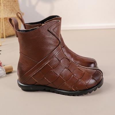 Новые ботильоны из натуральной кожи, большой размер 42, женские зимние плетеные римские туфли, дизайнерские плетеные ботинки «Челси», женские теплые плюшевые ботинки