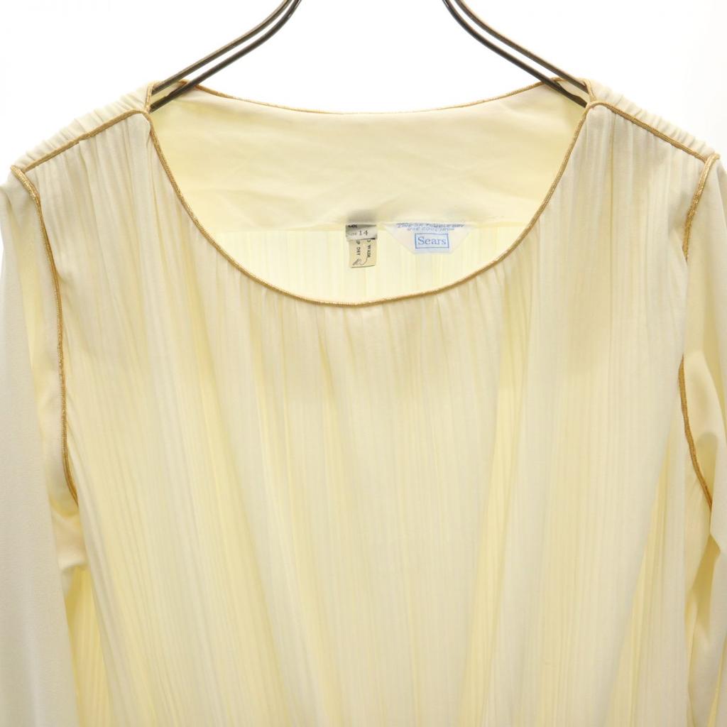 Sears Винтажное платье 70-х годов с длинным рукавом, плиссированное, длиной до колена, 14, цвет слоновой кости, женское, б/у