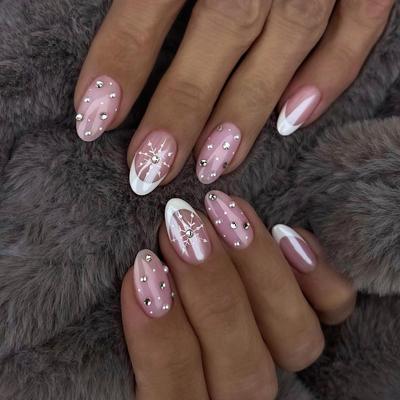24 шт. Рождественская снежинка на ногтях накладные ногти горячий нейл-арт флэш-алмазный французский маникюр часть накладные ногти