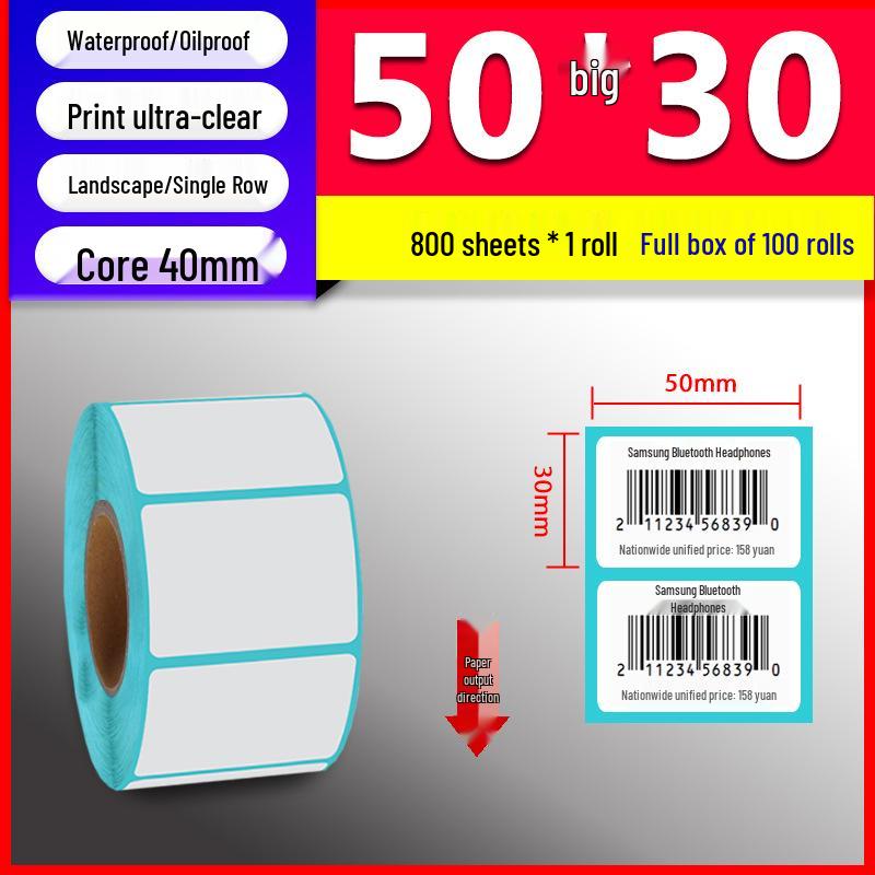 Waterproof Thermal Paper Self-Adhesive Labels, 50x30mm & 40x30mm, for Sticker Printing